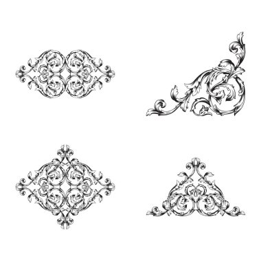 Tasarım ve vektör illüstrasyonları için klasik barok vektör kümesi
