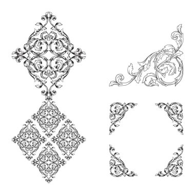 Tasarım ve vektör illüstrasyonları için klasik barok vektör kümesi