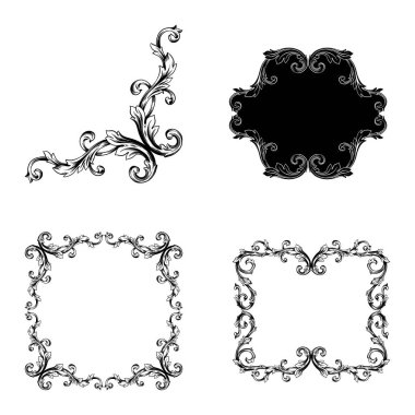 Tasarım ve vektör illüstrasyonları için klasik barok vektör kümesi