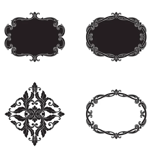 Border Frame Baroque Style Ornament Elements Your Design Black White — Image vectorielle