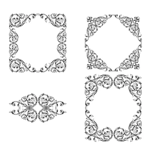 经典的巴洛克式的老式元素集设计 装饰设计元素细丝书法的载体 可用于贺卡和激光切割的婚礼装饰 — 图库矢量图片