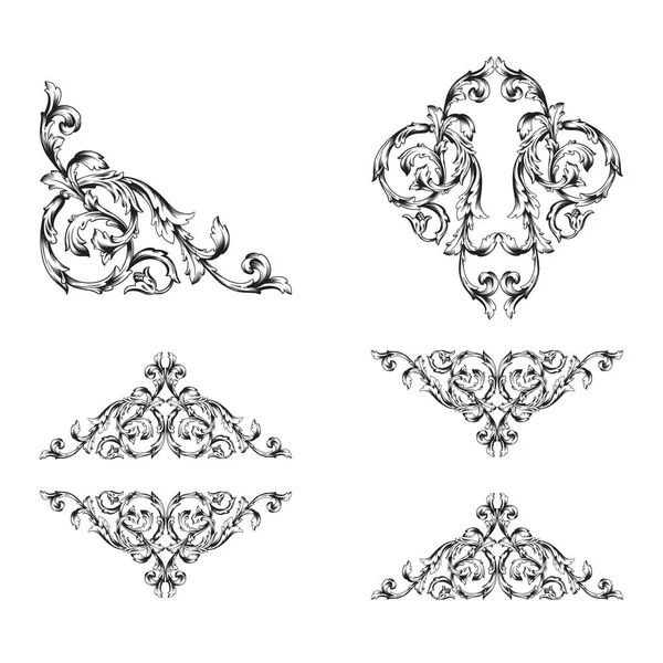 Ensemble Classique Baroque Vectoriel Éléments Vintage Pour Design Illustration Vectorielle — Image vectorielle