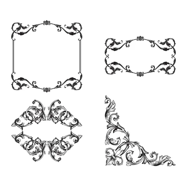 Ensemble Classique Baroque Vectoriel Éléments Vintage Pour Design Illustration Vectorielle — Image vectorielle