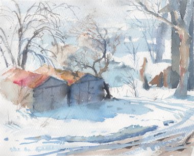 Arka plan için duvar sanatı manzarası suluboya resim klibi afişi. 