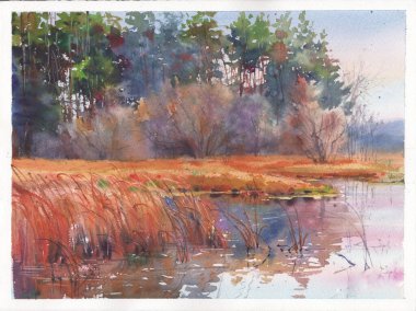 Arka plan için duvar sanatı manzarası suluboya resim klibi afişi. 