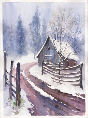 Arka plan için duvar sanatı manzarası suluboya resim klibi afişi. 