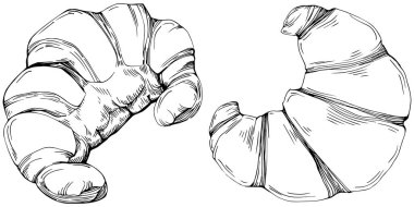 Kruvasan vektör el klasik ve retro grafik tarzda çizilmiş. Tasarım logosu, menü, etiket, simge, pul için en iyisi.