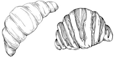 Kruvasan vektör el klasik ve retro grafik tarzda çizilmiş. Tasarım logosu, menü, etiket, simge, pul için en iyisi.