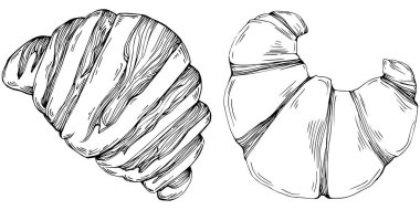 Kruvasan vektör el klasik ve retro grafik tarzda çizilmiş. Tasarım logosu, menü, etiket, simge, pul için en iyisi.