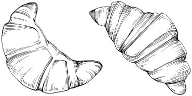 Kruvasan vektör el klasik ve retro grafik tarzda çizilmiş. Tasarım logosu, menü, etiket, simge, pul için en iyisi.