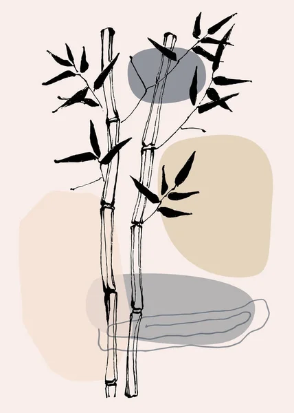 Bamboe Plant Handtekening Schets Bloemen Clip Art Vector Illustratie — Stockvector