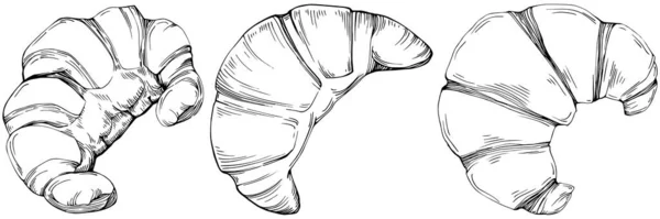 Croissant Vektor Ručně Kreslené Ilustrace Retro Retro Grafickém Stylu Nejlepší — Stockový vektor