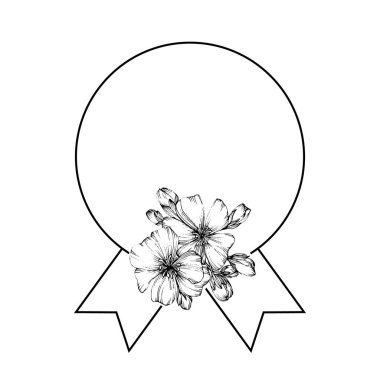 Hand drawn Sakura floral logo, frame, border, promo element. Brand emblem template. Minimalistic monogram. Rustic elegant trademark or logotypes background. clipart