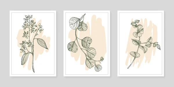 Samtida Konst Blommiga Affischer Trendiga Färger Abstrakt Hand Rita Blommor — Stock vektor
