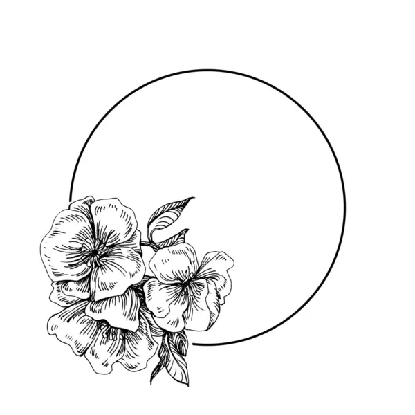 Handritad Sakura Blommig Logotyp Ram Bård Inslag Märke Emblem Mall — Stock vektor