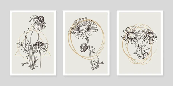 Arte Contemporânea Cartazes Florais Cores Moda Desenho Abstrato Mão Flores — Vetor de Stock