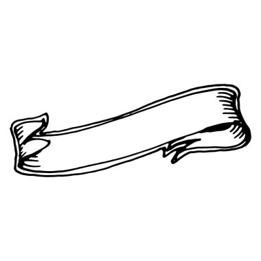 Vintage Ribbon Banner el yazısı, klasik oymalı resimle çizilmiş. Retro beyaz arka planda izole edildi. Tebrik kartları, pankartlar, davetiyeler için tasarım ögeleri.