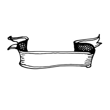 Vintage Ribbon Banner el yazısı, klasik oymalı resimle çizilmiş. Retro beyaz arka planda izole edildi. Tebrik kartları, pankartlar, davetiyeler için tasarım ögeleri.