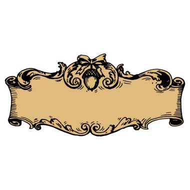 Vintage Ribbon Banner el yazısı, klasik oymalı resimle çizilmiş. Retro beyaz arka planda izole edildi. Tebrik kartları, pankartlar, davetiyeler için tasarım ögeleri.