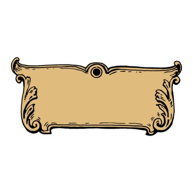 Vintage Ribbon Banner el yazısı, klasik oymalı resimle çizilmiş. Retro beyaz arka planda izole edildi. Tebrik kartları, pankartlar, davetiyeler için tasarım ögeleri.