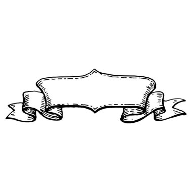 Vintage Ribbon Banner el yazısı, klasik oymalı resimle çizilmiş. Retro beyaz arka planda izole edildi. Tebrik kartları, pankartlar, davetiyeler için tasarım ögeleri.