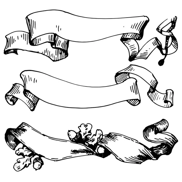 Vintage Ribbon Banner Illustration Dessinée Main Dans Style Gravé Vintage — Image vectorielle