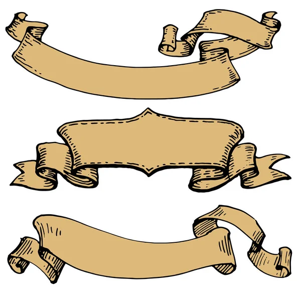 Vintage Panglică Banner Ilustrație Desenată Manual Stil Gravat Epocă Retro — Vector de stoc