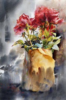 Bouquet of roses watercolor drawn in a classic style. Perfect for a poster, canvas print for postcards. Painting in watercolor.