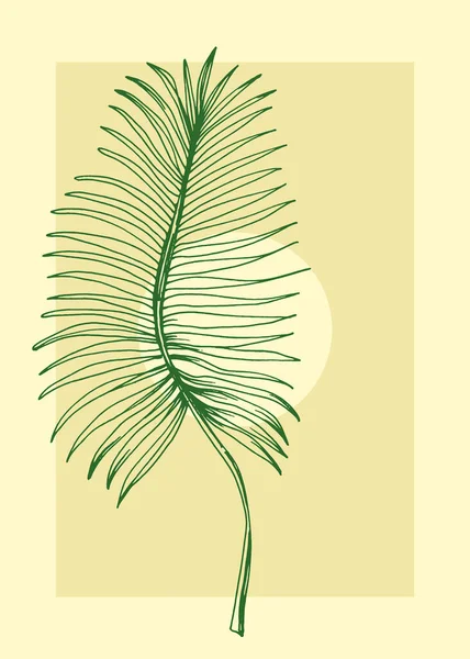 Botanical Wall Art Tropical Illustration Follaje Línea Dibujo Arte Con — Vector de stock