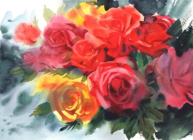 Çiçekler suluboya illüstrasyon. Hassas bir buket. Poster tasarımı için resim, kart, tuval üzerine baskı için davetiye. Yüksek kaliteli illüstrasyon