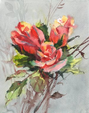 Çiçekler suluboya illüstrasyon. Hassas bir buket. Poster tasarımı için resim, kart, tuval üzerine baskı için davetiye. Yüksek kaliteli illüstrasyon