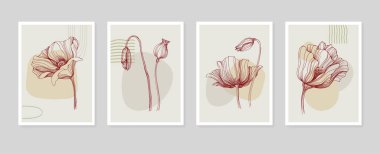 Botanik duvar sanatı tropikal illüstrasyon. Eski moda ve soyut şekilli yaprak çizimi. Grunge Bitki Sanat Tasarımı baskı, kapak, duvar kağıdı, Asgari ve doğal duvar sanatı.