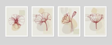 Botanik duvar sanatı tropikal illüstrasyon. Eski moda ve soyut şekilli yaprak çizimi. Grunge Bitki Sanat Tasarımı baskı, kapak, duvar kağıdı, Asgari ve doğal duvar sanatı.