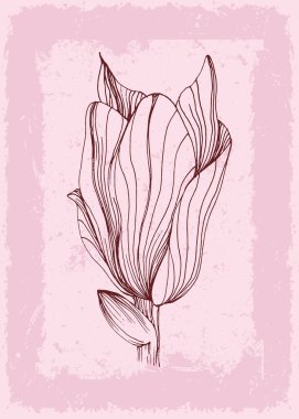 Manolya Botanik Duvarı, tropikal resimler. Eski moda ve soyut şekilli yaprak çizimi. Grunge Bitki Sanat Tasarımı baskı, kapak, duvar kağıdı, Asgari ve doğal duvar sanatı.