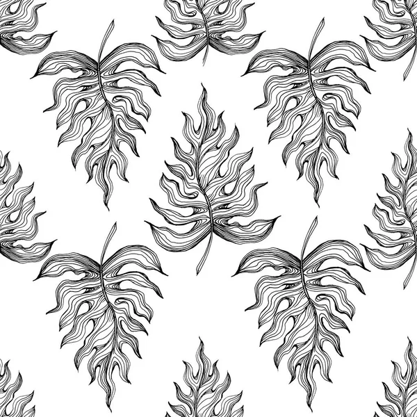 Tropické Květiny Ryté Inkoustem Bezproblémový Vzor Černém Pozadí Textilní Tapety — Stockový vektor