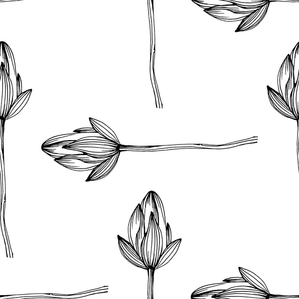 Vzor Květin Divokých Květů Jednořádkovém Stylu Obrys Rostliny Černobílá Rytá — Stockový vektor