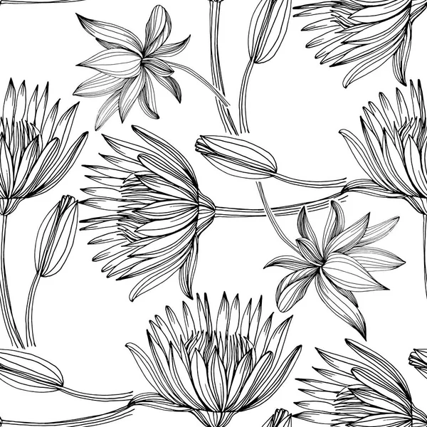 Modello Fiore Loto Wildflower Uno Stile Una Linea Schema Della — Vettoriale Stock