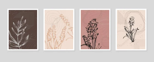Ensemble Illustrations Abstraites Peintes Main Lavande Pour Décoration Murale Fleur — Image vectorielle