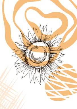 Duvar Dekorasyonu, Kartpostal, Sosyal Medya Afişi, Broşür Kapak Tasarımı için Ayçiçeği Resimli Resimler. Modern Soyut Resim Sanatı.