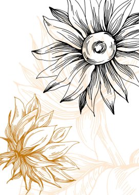 Duvar Dekorasyonu, Kartpostal, Sosyal Medya Afişi, Broşür Kapak Tasarımı için Ayçiçeği Resimli Resimler. Modern Soyut Resim Sanatı.