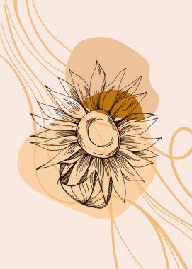 Duvar Dekorasyonu, Kartpostal, Sosyal Medya Afişi, Broşür Kapak Tasarımı için Ayçiçeği Resimli Resimler. Modern Soyut Resim Sanatı.