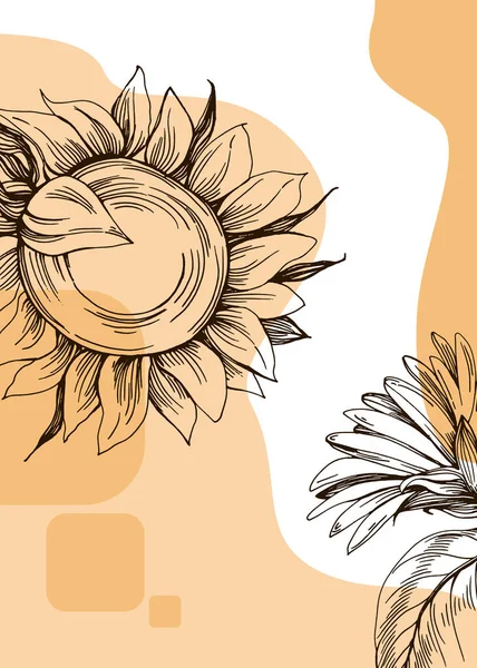 Sunflower Αφηρημένη Ζωγραφισμένη Στο Χέρι Εικονογραφήσεις Για Διακόσμηση Τοίχων Postcard — Διανυσματικό Αρχείο