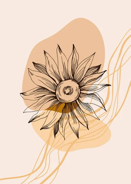 Sunflower Αφηρημένη Ζωγραφισμένη Στο Χέρι Εικονογραφήσεις Για Διακόσμηση Τοίχων Postcard — Διανυσματικό Αρχείο