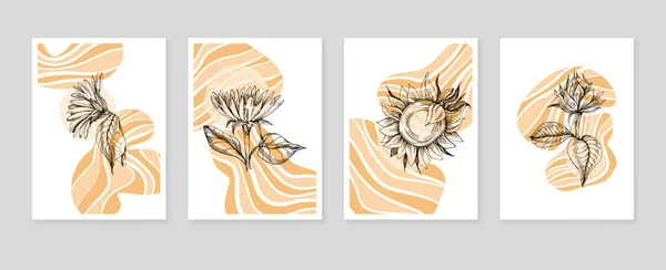 Conjunto Ilustraciones Abstractas Pintadas Mano Girasol Para Decoración Pared Flor — Archivo Imágenes Vectoriales