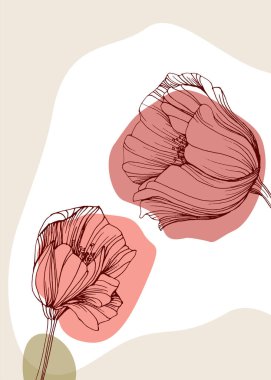 Poppy Soyut El Boyalı Resimleri Duvar Dekorasyonu, Kartpostal, Sosyal Medya Afişi, Broşür Kapağı Tasarım Arkaplanı. Modern Soyut Boyama Sanatı. Vektör Deseni