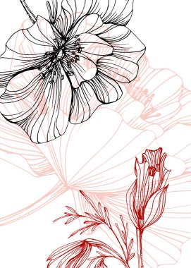 Poppy Soyut El Boyalı Resimleri Duvar Dekorasyonu, Kartpostal, Sosyal Medya Afişi, Broşür Kapağı Tasarım Arkaplanı. Modern Soyut Boyama Sanatı. Vektör Deseni