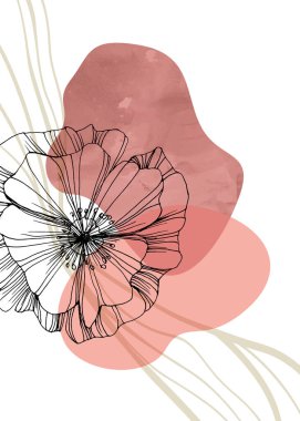 Poppy Soyut El Boyalı Resimleri Duvar Dekorasyonu, Kartpostal, Sosyal Medya Afişi, Broşür Kapağı Tasarım Arkaplanı. Modern Soyut Boyama Sanatı. Vektör Deseni