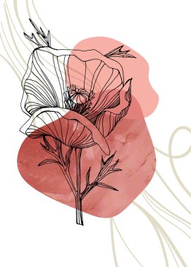 Poppy Soyut El Boyalı Resimleri Duvar Dekorasyonu, Kartpostal, Sosyal Medya Afişi, Broşür Kapağı Tasarım Arkaplanı. Modern Soyut Boyama Sanatı. Vektör Deseni