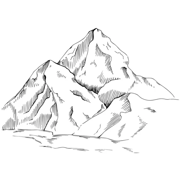 Dağlarla Klasik Oyma Tarzının Çizimi Vektör Çizimi — Stok Vektör