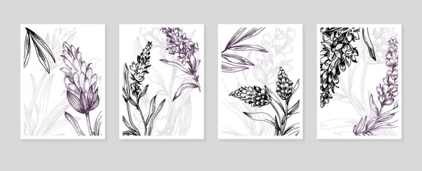 Lavendel Abstract Hand Geschilderde Illustraties Voor Wanddecoratie Ansichtkaart Social Media — Stockvector